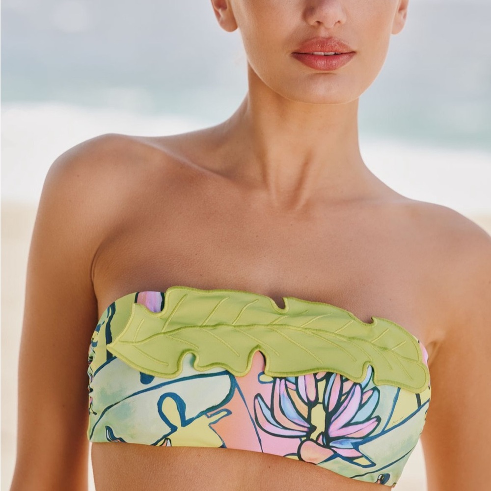 FARM RIO ANTHROPOLOGIE EMBROIDERED LEAF BANDEAU BIKINI TOP $59 New with tag